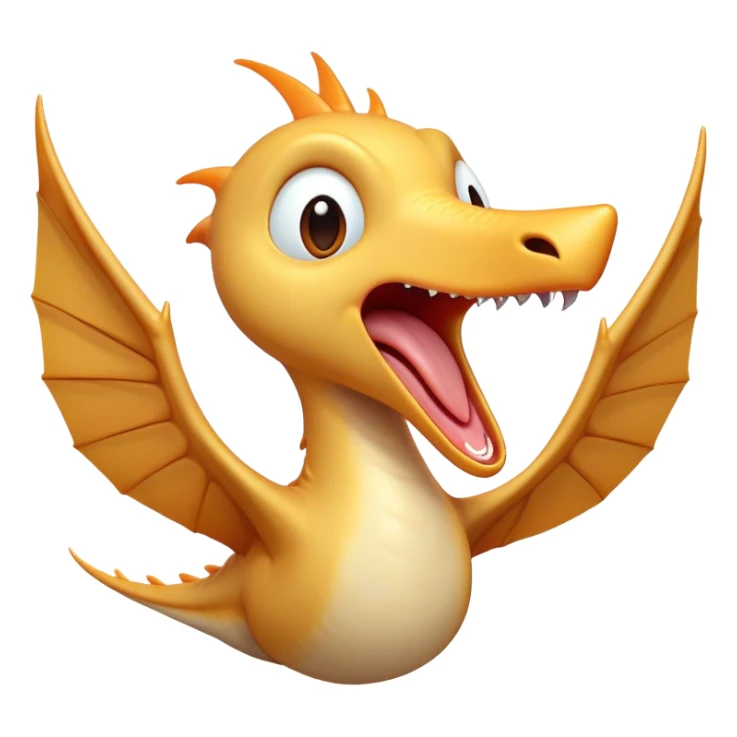 Cinematic Cute Yawning Pterodactyl Portrait Emoji, Head tilted slightly with a dramatic, wide-open yawn, showcasing a slender, gracefully curved body with softly drooping wings and sleepy, half-closed eyes, Simplified yet irresistibly cute features, highly detailed, glowing with a soft, cozy aerial glow, high shine, relaxed yet expressive, stylized with a dash of whimsical flight charm, soft glowing outline, capturing the essence of a drowsy yet affectionate Pterodactyl that appears ready to stretch and yawn its way out of the screen! sticker