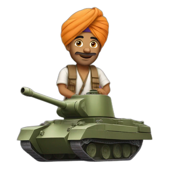 Indian man in a turban rides a tank sticker