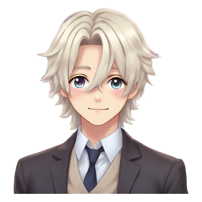 Gorgeous romantic hot attractive anime style modern gentlemanly anime shojo guy with long pretty lustrous hair and colorful eyes and blushing face aesthetic trending style  pastelcore cottagecore kawaiicore sticker