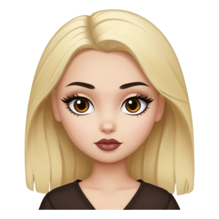 pale skin, bratz baddie, beautiful dark brown eyes,dark eyebrows, eyeliner, blonde russian hair sticker