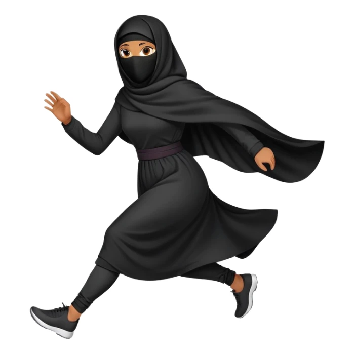 woman in a black niqab, running, dynamic pose sticker