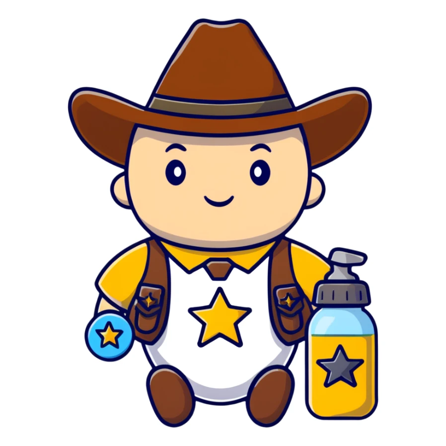 sheriff badge with star and baby feeding bottle in center sticker