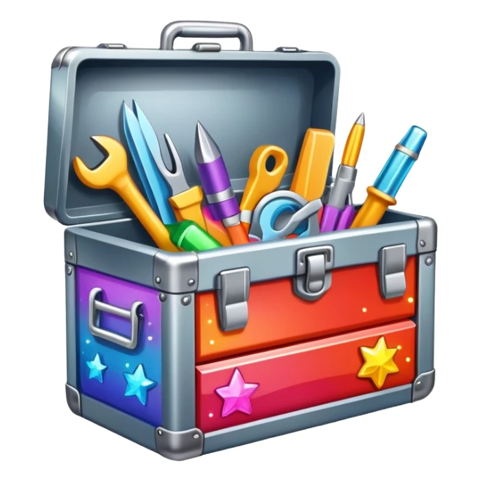 Toolbox with colorful stickers and sparkles sticker