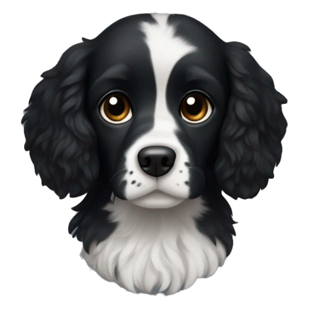 Small completely black spaniel with black fur on his whole face and white fur only on his chest sticker