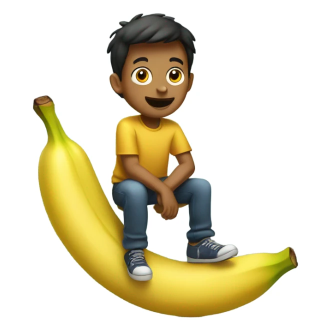 boy sitting on top of a banana sticker