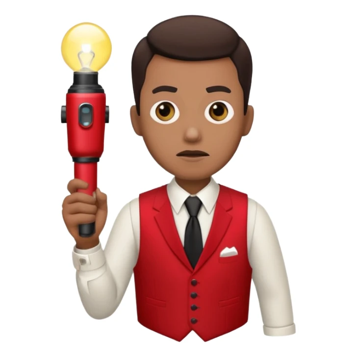 Movie theatre usher in red vest and black tie with normal flashlight looking scared sticker