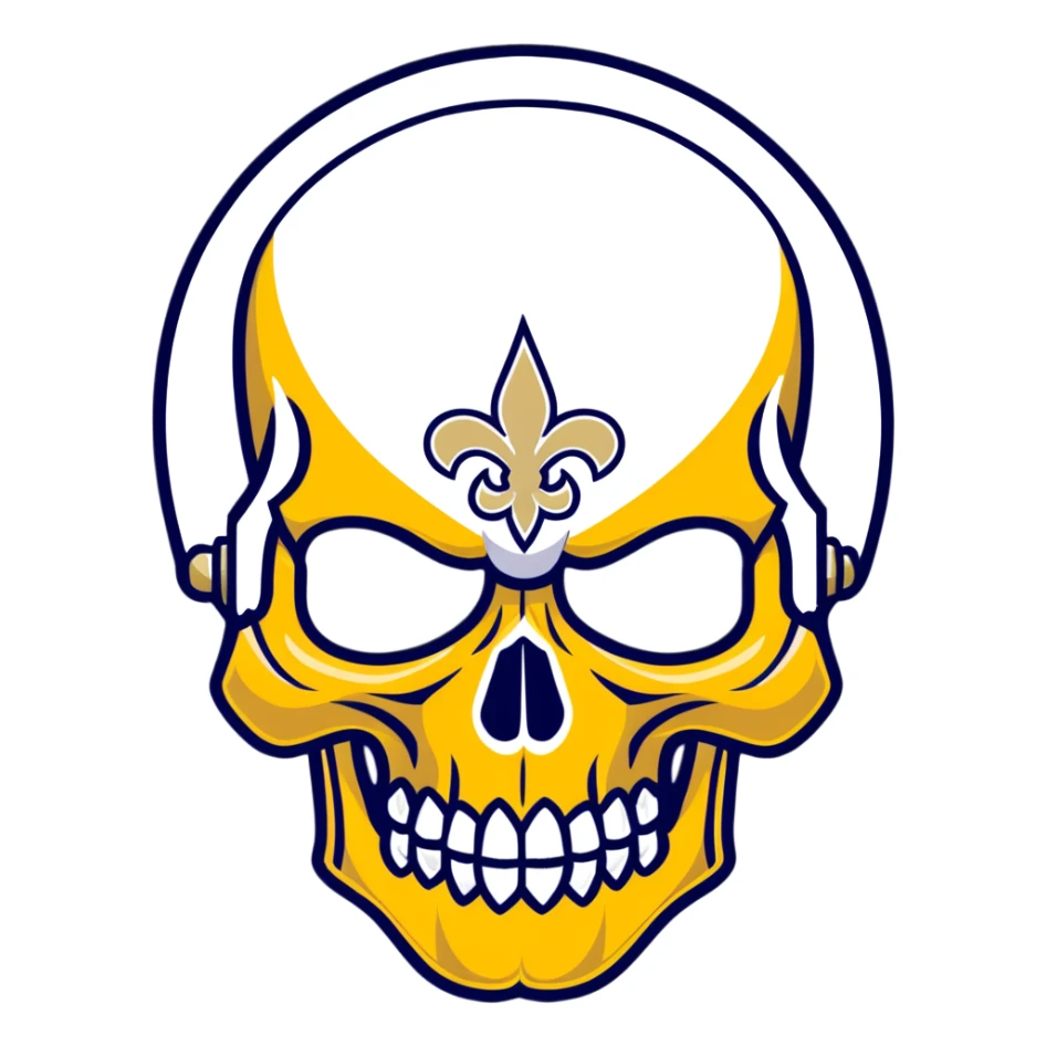 skull wearing New Orleans Saints helmet in black and gold sticker