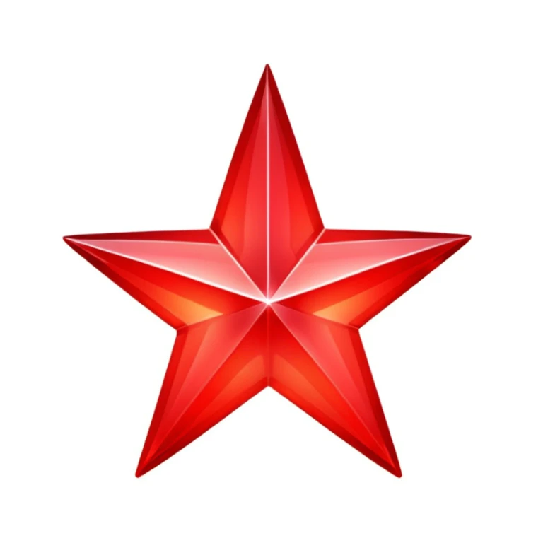 Glossy red star emoji with a neon red glow. Slightly tilted for dynamic feel. Crystal-like surface with sparkles and inner gradient. Smooth beveled edges for 3D effect. Futuristic, playful style. Transparent background. sticker