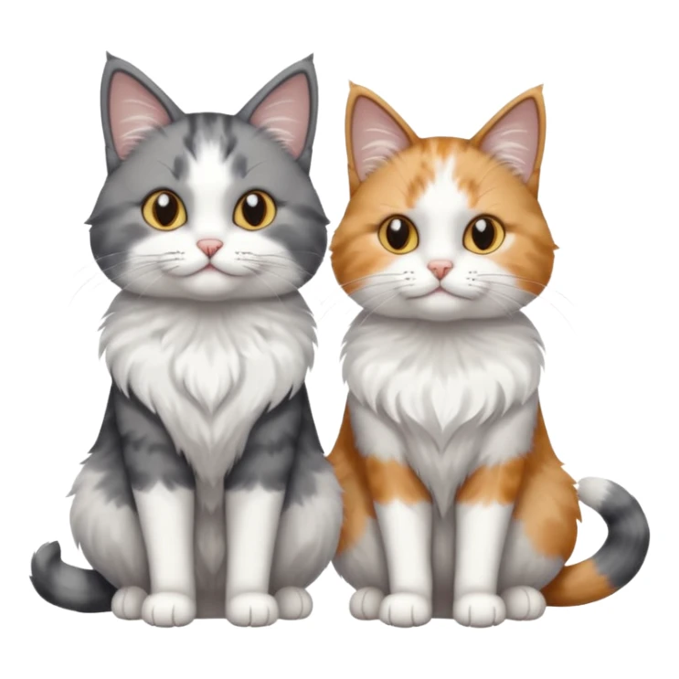 a realistic looking very fluffy grey and white cat with grey legs and white paws, sitting next to another cat sticker