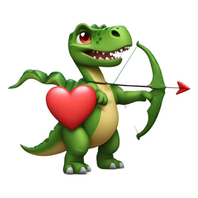 Dinosaur with heart sunglasses holding a heart bow and arrow sticker