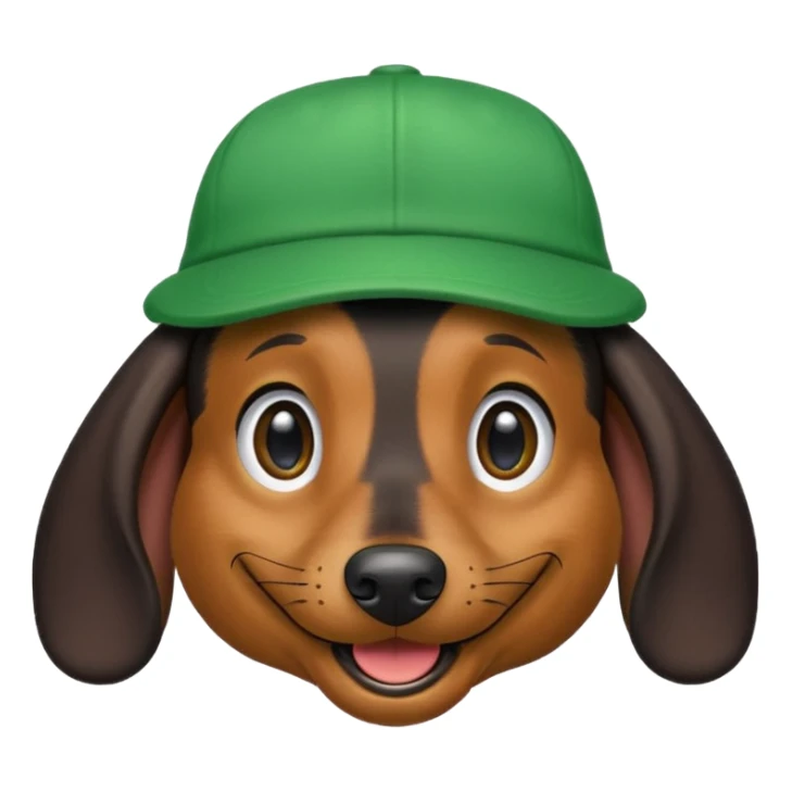 Black Dachshund in Green Cap in iOS 18 Emoji Style sticker