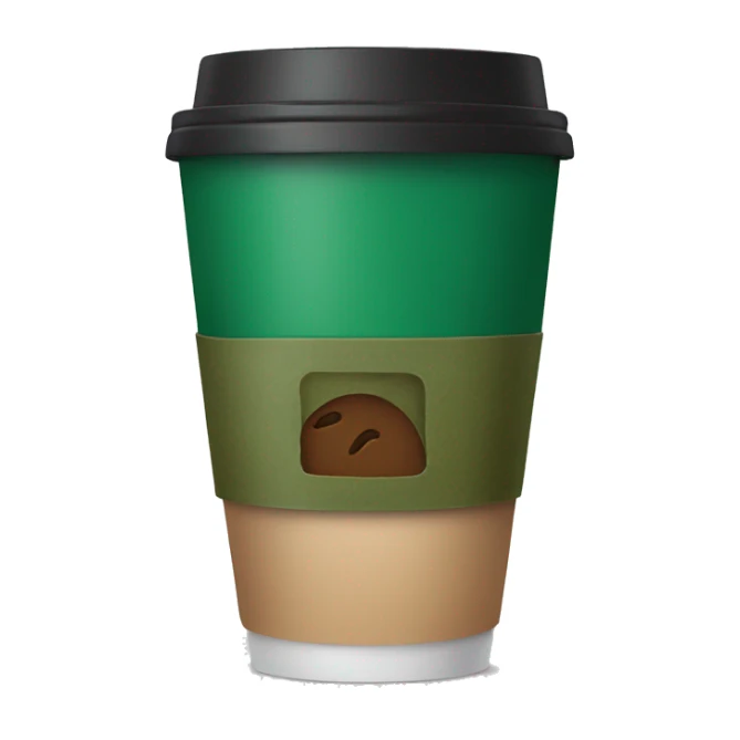 coffee in disposable cup with dark green heat sleeve sticker