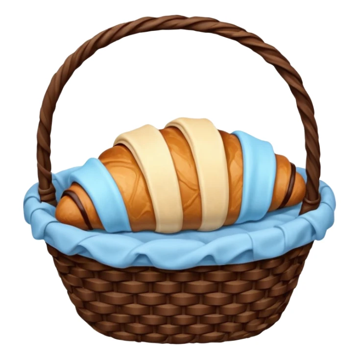 Croissant with poured chocolate in a pale blue wicker basket sticker