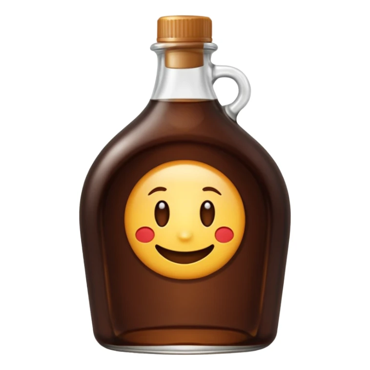 curved medium dark bottle with closed cap, filled with deep brown glossy syrup slightly translucent, no label or decorations, soft lighting, emoji scale sticker