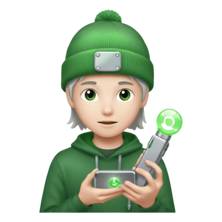 Teen hero in green beanie, holding glowing gadget.



































 sticker