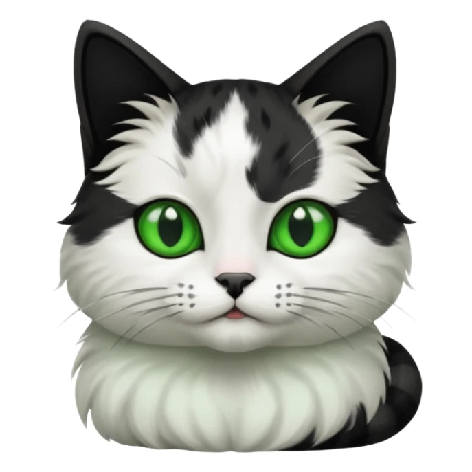 black and white cat with black spot on head and green eyes sticker