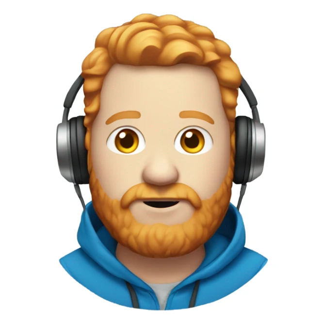 white man ginger beard obese with headphones and blue hoodie sticker