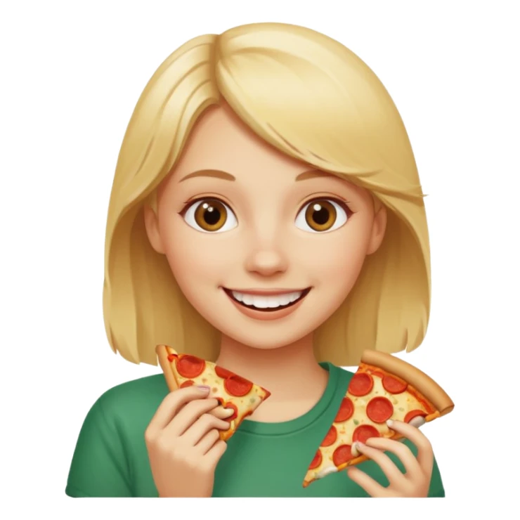 Blonde girl eating pizza smiling sticker