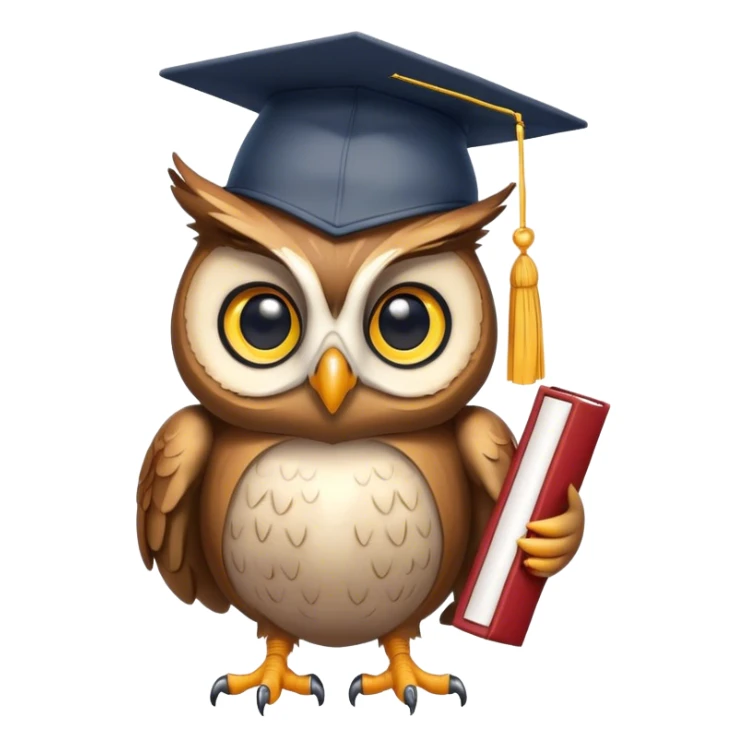 Owl smiling with graduation hat and diploma in claws sticker