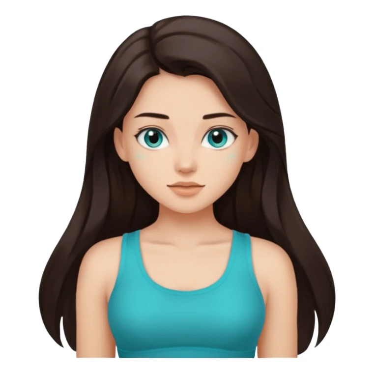 Forever Nenaa with long dark brown hair, cyan crop top sticker