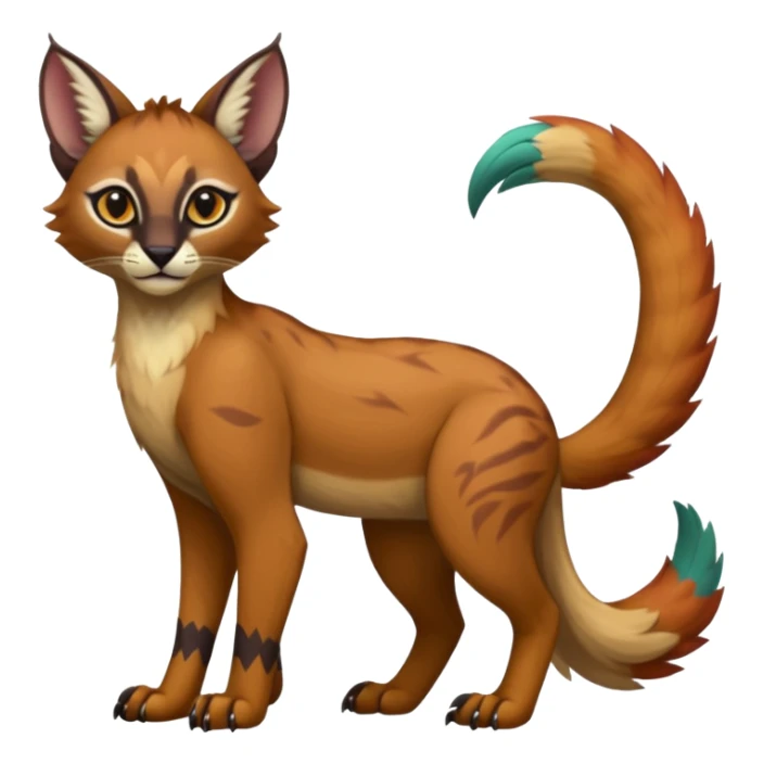 Colorful dark tropical tribal glorious divine exotic cute cool beautiful beautiful fantasy-caracal-civet-genet-sergal-vernid-Gryphon-Cacomistle-Trico-oncilla-animal-Fakémon-hybrid-fursona (full body) sticker