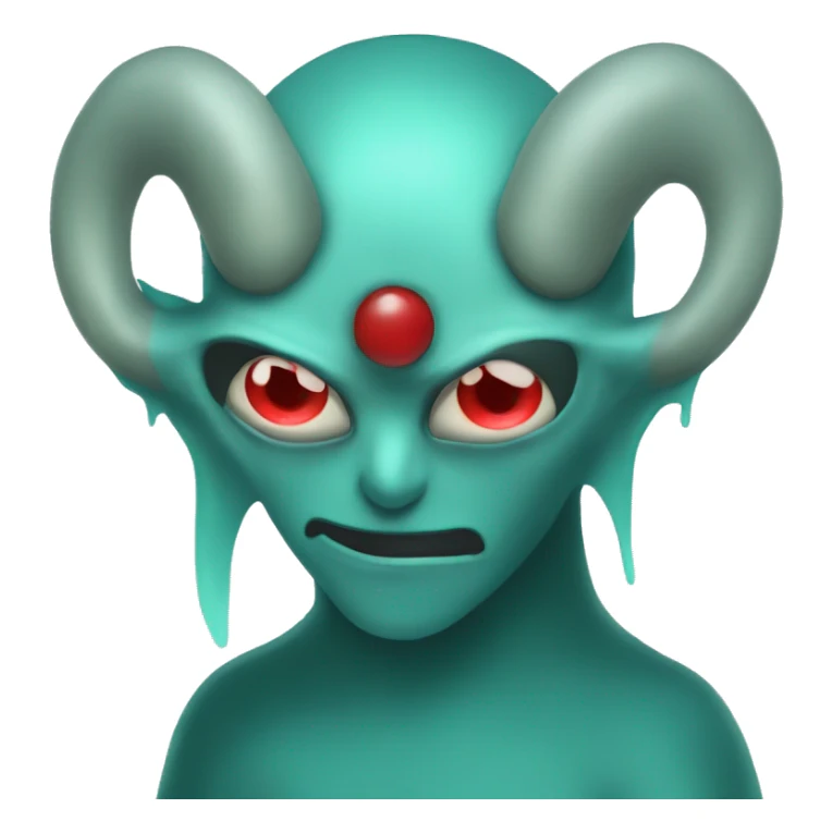 teal ghost with teal horns and red eyes sticker