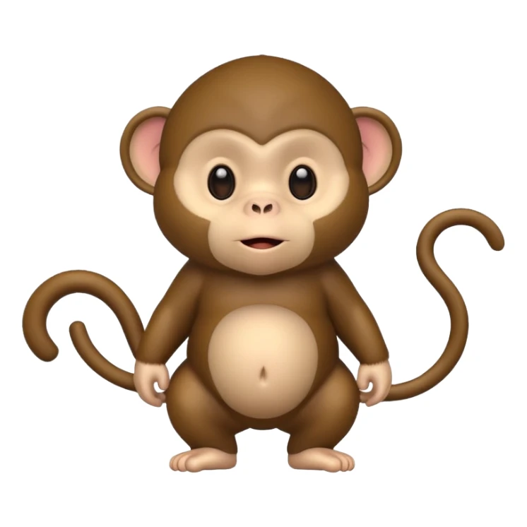 Cute 2.5D shading with fur and dark brown color Graphics. Front View Standing chubby Cute Monkey. For kids. sticker