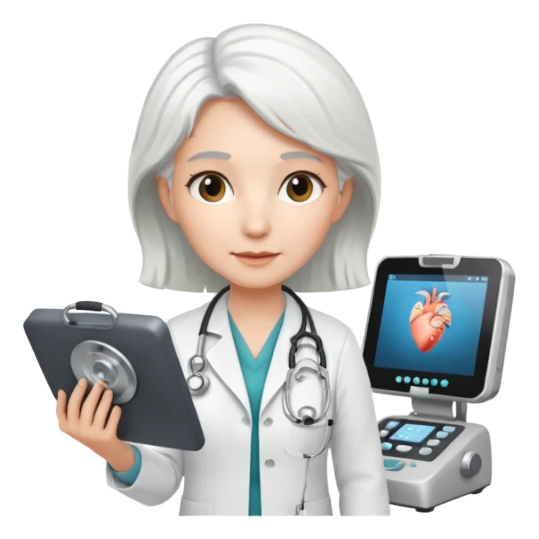 white haired female doctor working an ultrasound machine sticker