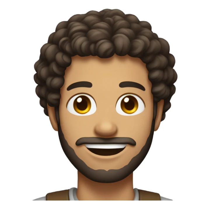 Brunette man with curly hair and beard and broad shoulders smiling  sticker