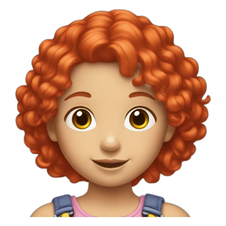 cheerful little girl with red hair and a doll sticker
