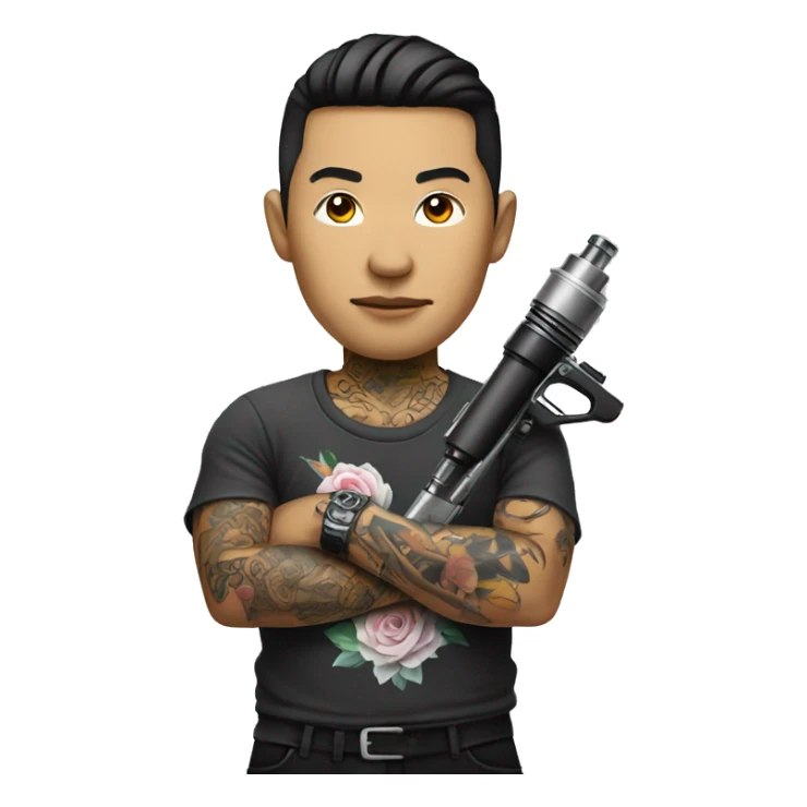 Asian Tattoo Artist with tattoo gun sticker