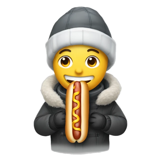 smiling guy in winter gear but eating a hotdog sticker