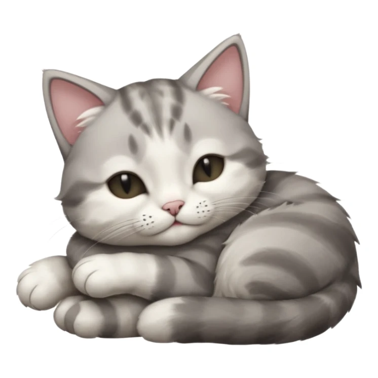 1 grey and white small cat with its eyes closed lying down leaning on its elbow with its paw curled under his head holding it up sticker