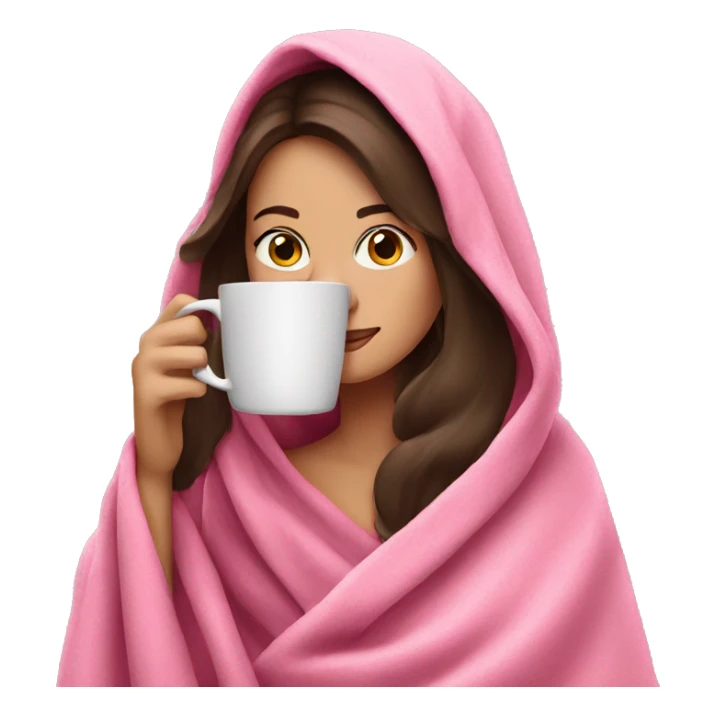Brunette Drinking coffee wrapped in pink blanket sticker