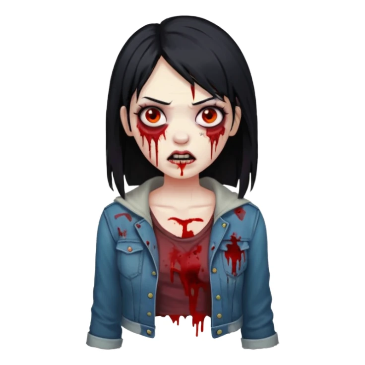 mulher zumbi cabelo liso preto sticker