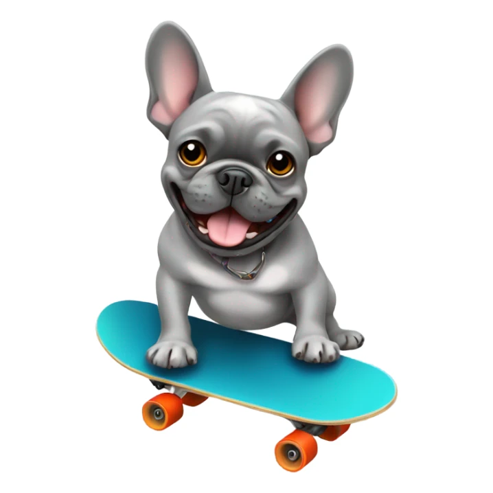A grey French bulldog on a skateboard sticker
