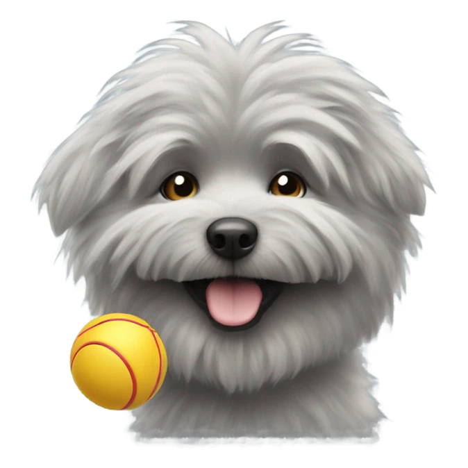 Grey fluffy dog with ball in mouth sticker