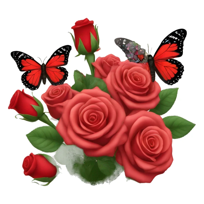 Red Roses bouquet with butterflies sticker