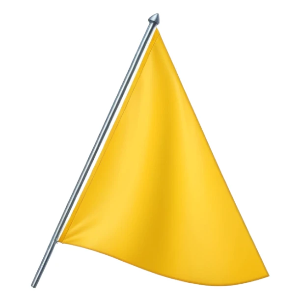 Emoji-style triangular flag, bright yellow, flat design, no folds or shading, simple and clean, minimalistic, centered on plain white or transparent background, high resolution sticker