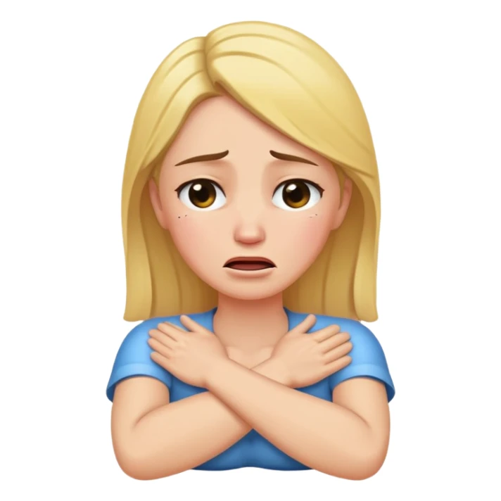 Arms crossed holding neck crying woman sticker