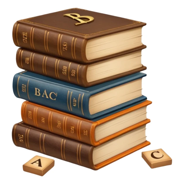 a stack of books with an ABC block tipped over and letters falling, symbolizing bad grammar and writing sticker