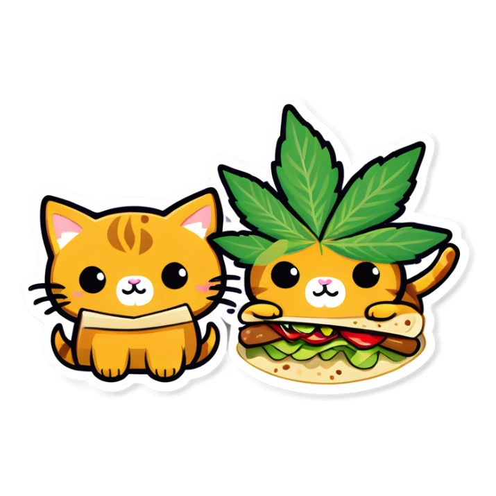Kawaii Cannabis leaf and kittens eating tacos kawaii style  sticker