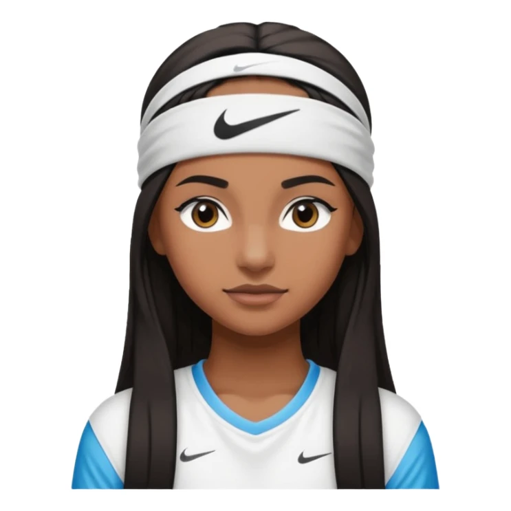 Faça uma menina parda de cabelo liso com uma faixa de cabelo da Nike e uma roupa da Nike branca sticker