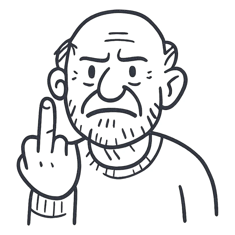 an old man giving the middle finger sticker