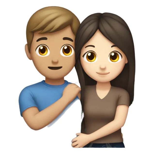 Brunette white girl hugging a brunette Asian boy sticker