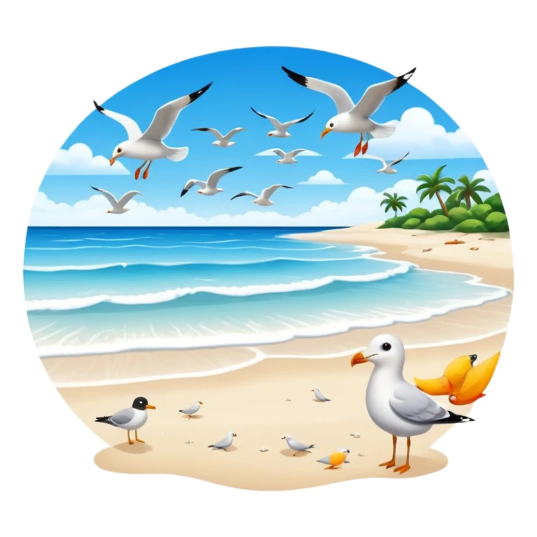 Beach with ocean and fish and birds sticker