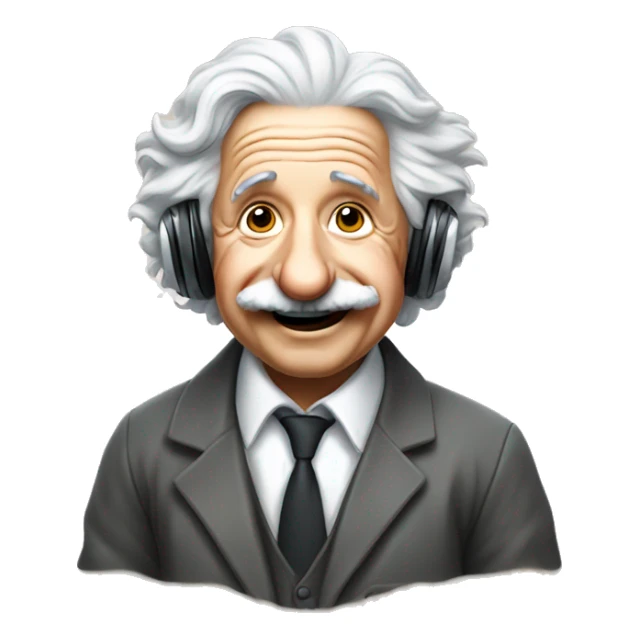 happy albert einstein holding headphones in one hand sticker