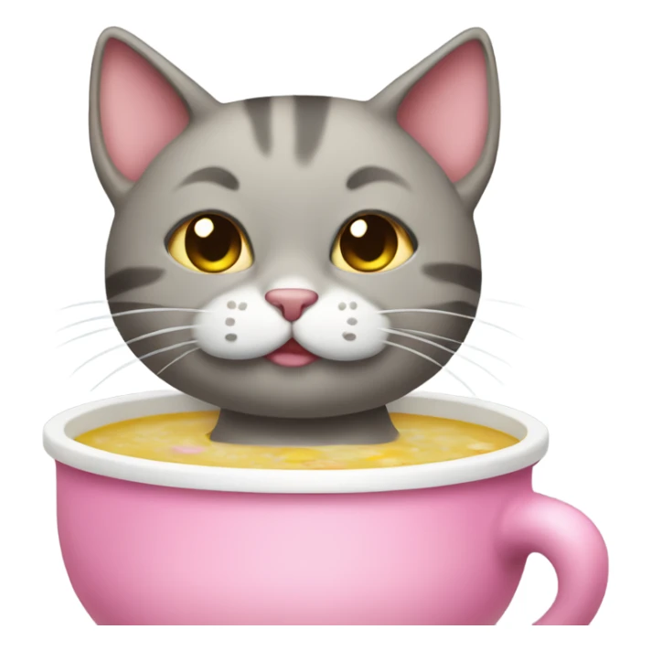Cat eating soup wearing a pink bow on its head sticker