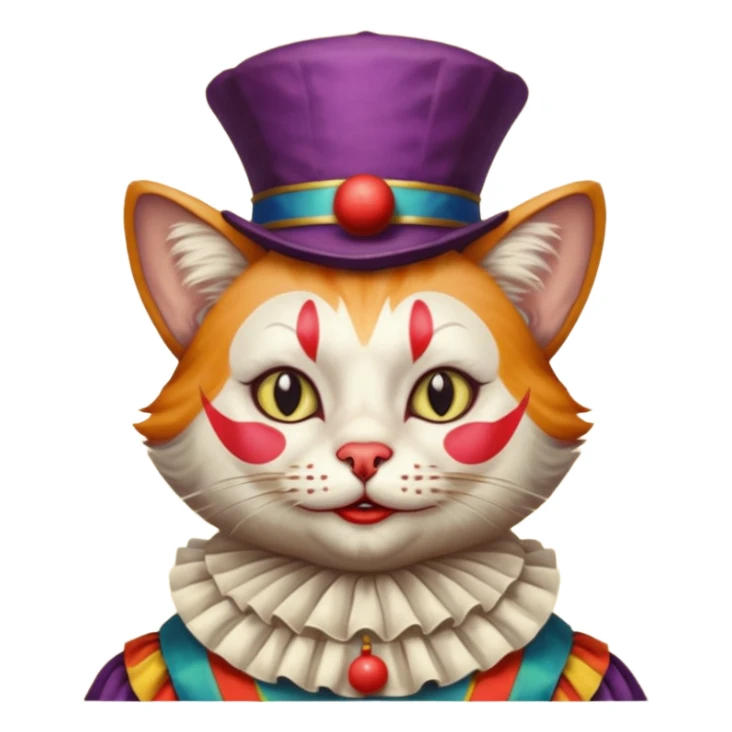 Renaissance painting style cat with clown makeup and attire sticker
