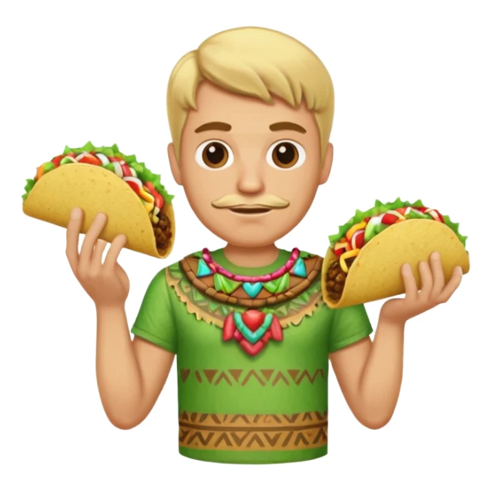 blonde man with tiki shirt holding taco sticker